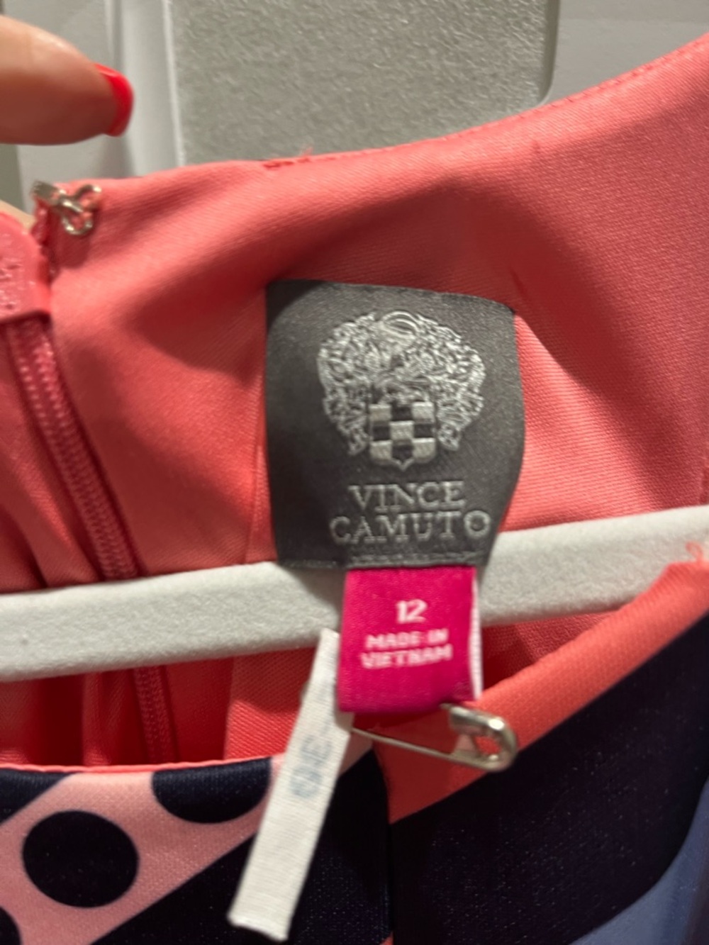 Vince Camuto Striped & Polka Dot Midi Dress in Navy, Coral, Blush and White - Picture 4 of 4